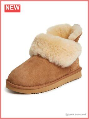 100% Australian Shearling Water Resistant Foldover Boot Slippers Women's Indoor